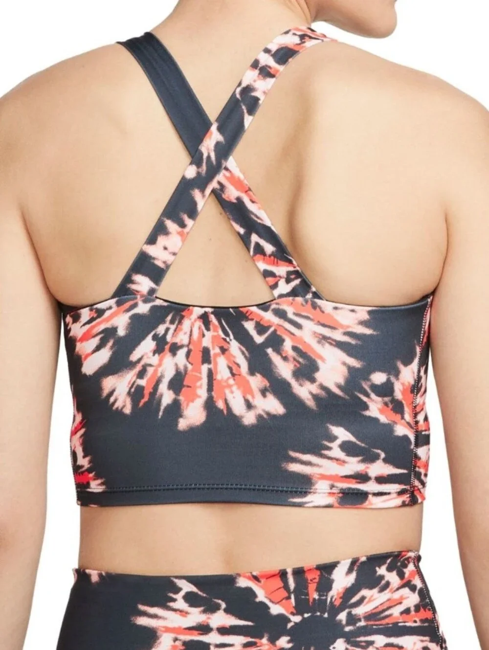 Women's Tie-Dye Sports Bra Crop Top - Coral/Black